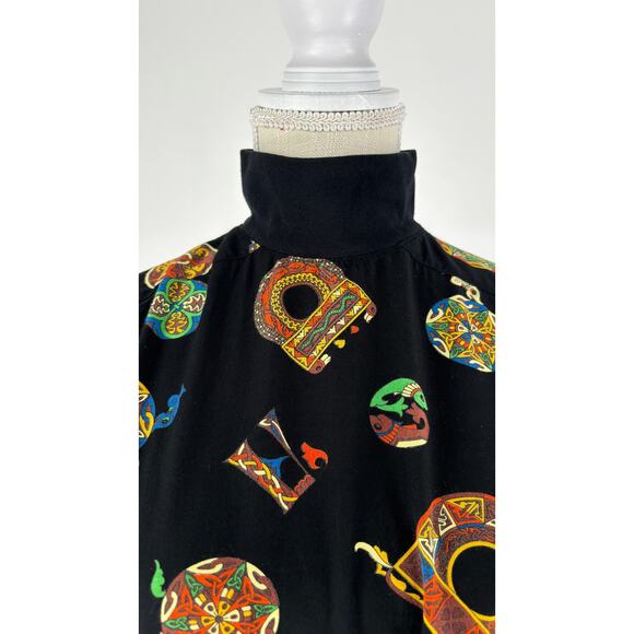 Crisca Abstract Fish Long Sleeve Turtleneck Shirt Womens Size 40 Canada Flawed - Picture 8 of 15